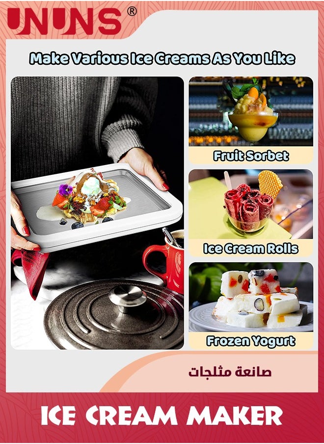 UNUNS - صانعة الآيس كريم الفورية مع ملعقتين، آلة صنع الآيس كريم المجمدة للزبادي للملفوفة في المنزل، صينية الزبادي المجمد الفورية، هدايا للفتيات أو الأولاد - Image 1