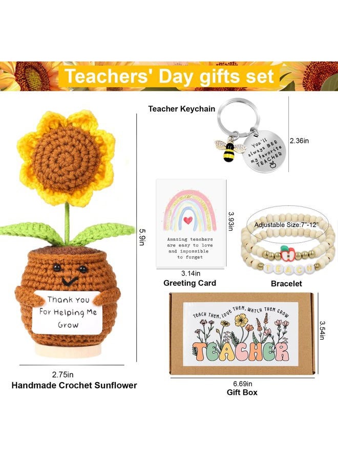Lamyba Teacher Appreciation Gifts for Women,Handmade Positive Sunflower Crochet Doll, Inspirational Card, Keychains, Bracelet & Gift Box, Easter/Thank You Gifts for Teacher, Yellow - Image 2