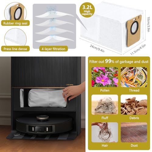 Yivy L20 Ultra/L20 Ultra Complete/L30 Ultra/L30 Ultra Complete Replacement Parts for Dreame Vacuum Cleaner, Accessory Kit: 2 Main Brushes, 6 Side Brushes, 4 HEPA Filters, 6 Dust Bags, 8 Wipes-Yivy 28PCS - Image 4