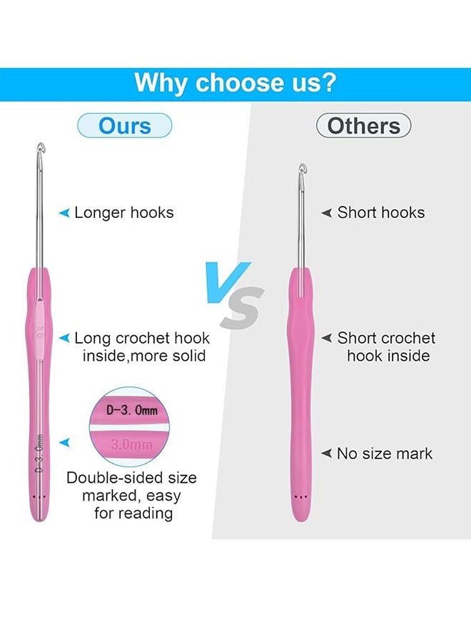 مجموعة خطافات كروشيه بـ 14 مقاسًا، مجموعة خطافات كروشيه من 53 قطعة للمبتدئين، إبر حياكة بمقابض مريحة للأيدي المصابة بالتهاب المفاصل، مجموعة خطافات كروشيه مع صندوق أزرق لمحترفي الكروشيه - Image 5