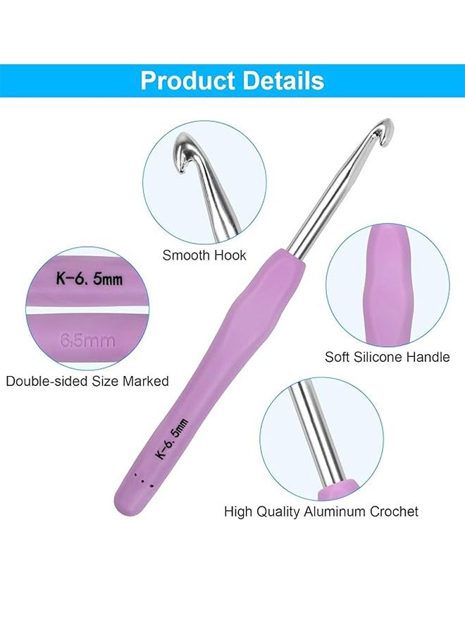 مجموعة خطافات كروشيه بـ 14 مقاسًا، مجموعة خطافات كروشيه من 53 قطعة للمبتدئين، إبر حياكة بمقابض مريحة للأيدي المصابة بالتهاب المفاصل، مجموعة خطافات كروشيه مع صندوق أزرق لمحترفي الكروشيه - Image 3