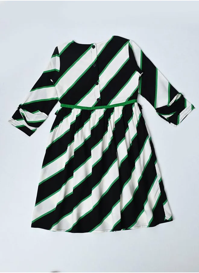 بيلا مودا Bella Moda Striped Ruffle Trim Cotton Dress with Tie-Up Detail