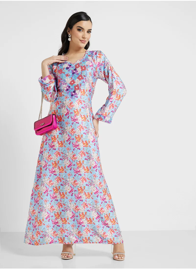 ARABIAN CLOSET Embellished Belted Jalabiya