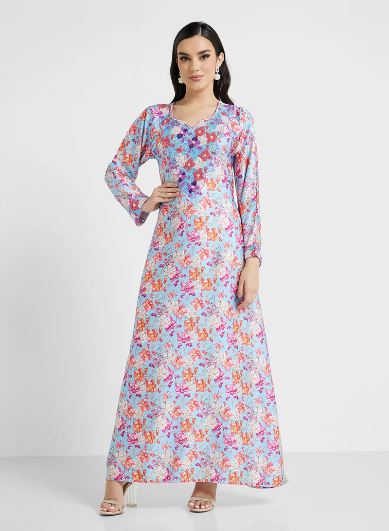ARABIAN CLOSET Embellished Belted Jalabiya