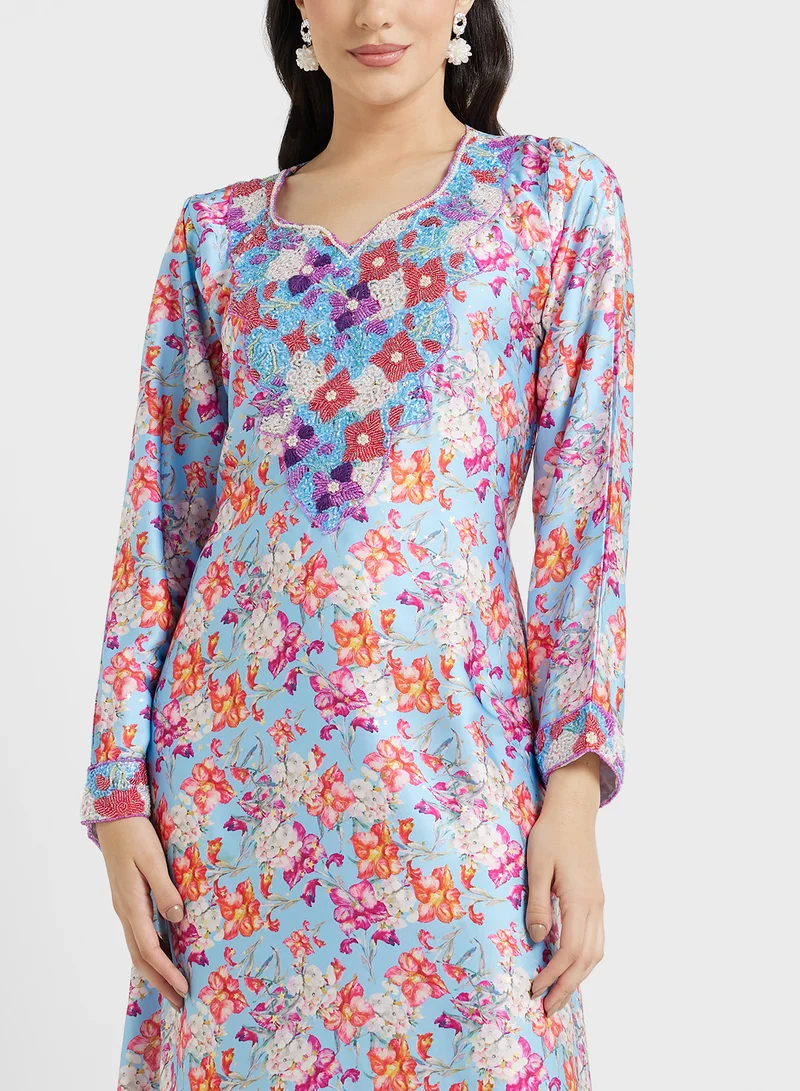 ARABIAN CLOSET Embellished Belted Jalabiya