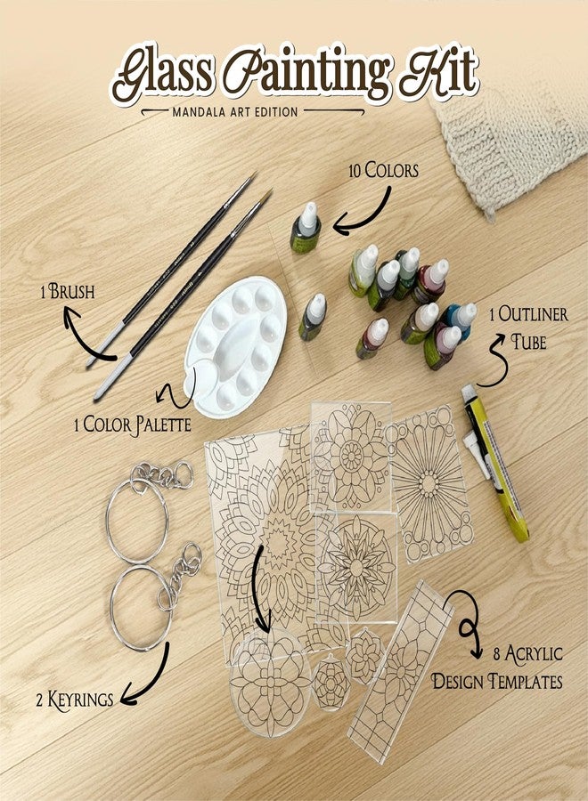 The Crafthives Mandala Glass Painting Kit | DIY Stained Glass Mandala Art Set with Acrylic Frames, Colours, Brushes & Outliner | Creative Glass Painting Craft Kit for Kids Beginners Adults - Image 2