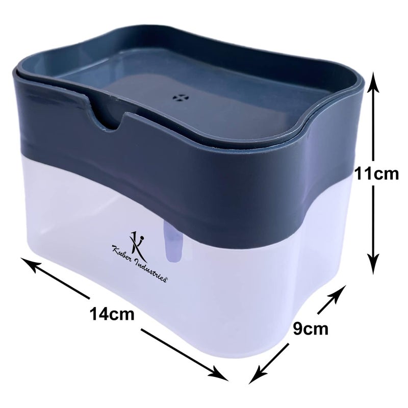 Kuber Industries Rectangle Liquid Soap Dispenser for Kitchen | with Pump and Sponge Holder | Plastic, Lightweight & Durable | Multipurpose Use, Ergonomic Design & Easy to Clean | Grey (Pack of 1) - Image 3