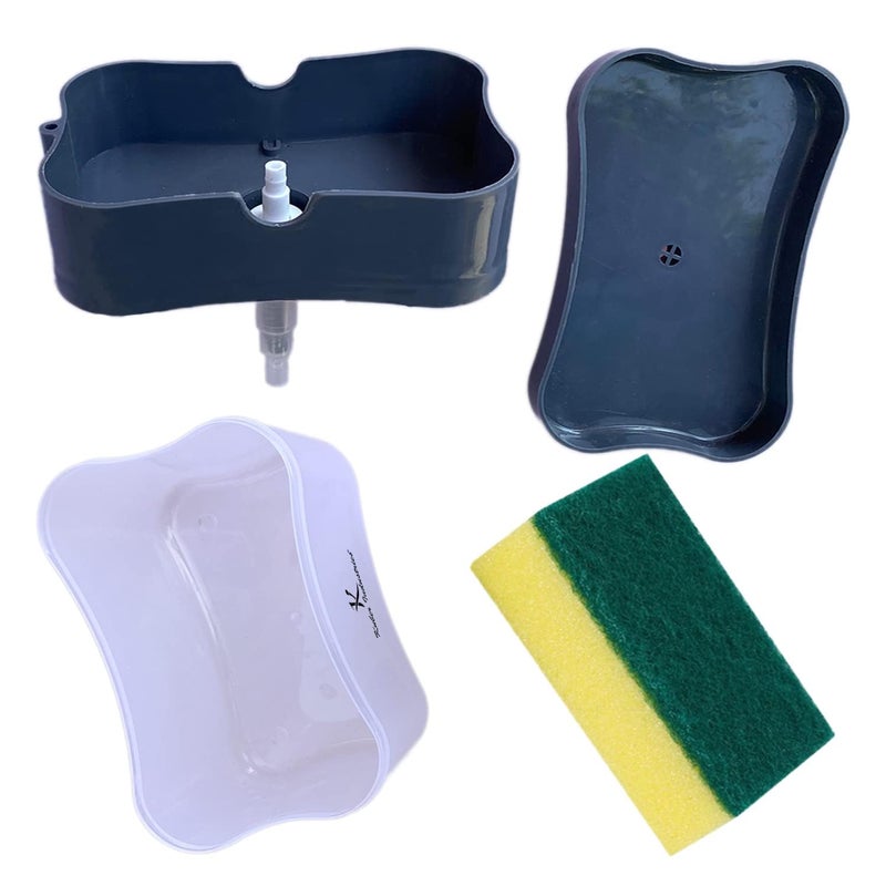 Kuber Industries Rectangle Liquid Soap Dispenser for Kitchen | with Pump and Sponge Holder | Plastic, Lightweight & Durable | Multipurpose Use, Ergonomic Design & Easy to Clean | Grey (Pack of 1) - Image 4