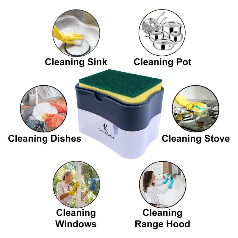 Kuber Industries Rectangle Liquid Soap Dispenser for Kitchen | with Pump and Sponge Holder | Plastic, Lightweight & Durable | Multipurpose Use, Ergonomic Design & Easy to Clean | Grey (Pack of 1) - Image 5