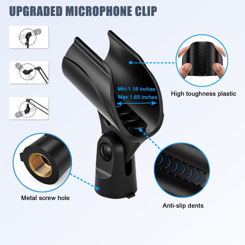 JCWINY Desk Mic Stand, JCWINY Portable Foldable Microphone Tripod with Mic Clip Holder Adjustable Table Microphone Stand for Blue Yeti Snowball Spark and Other Dynamic Microphones - Image 3