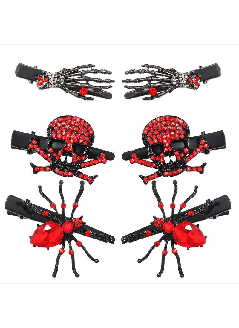 Boderier Boderier 6 Pack Halloween Hair Clips for Women Girls Halloween Headdress Red Crystal Rhinestone Skeleton Spider Hair Clips Party Costume Hair Accessories Rhinestone 