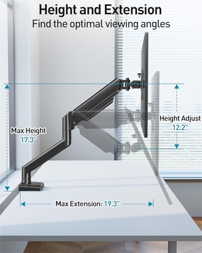 MOUNT PRO Single Monitor Arm Desk Mount Fits 13 to 32 inch Computer Screens, Holds 4.4 to 22lbs Display VESA Mount, Adjustable Monitor Stand with Clamp/Grommet Mounting Base, 75/100mm Bracket, Black, Freelift - Image 4