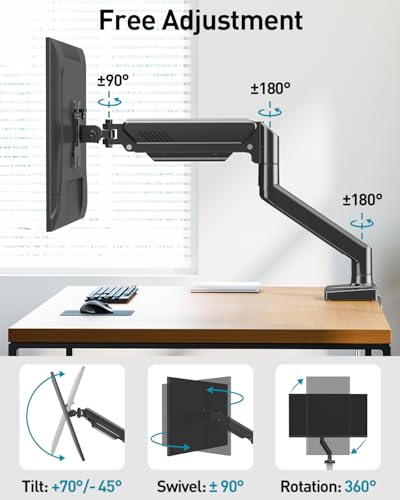 MOUNT PRO Single Monitor Arm Desk Mount Fits 13 to 32 inch Computer Screens, Holds 4.4 to 22lbs Display VESA Mount, Adjustable Monitor Stand with Clamp/Grommet Mounting Base, 75/100mm Bracket, Black, Freelift - Image 3