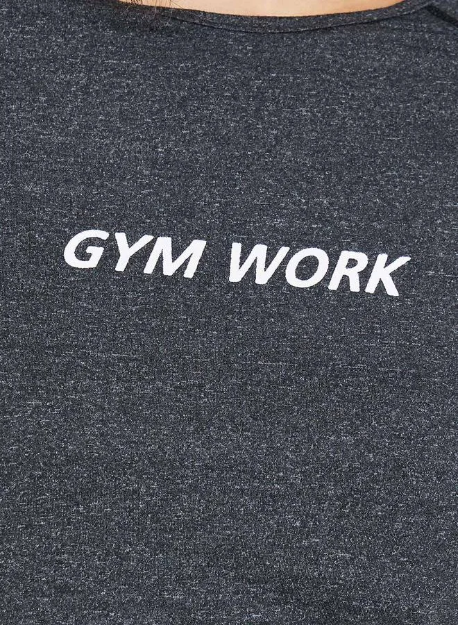 ستايلي Melange Stitch & Thumbhole Detail Minimal Slogan Top