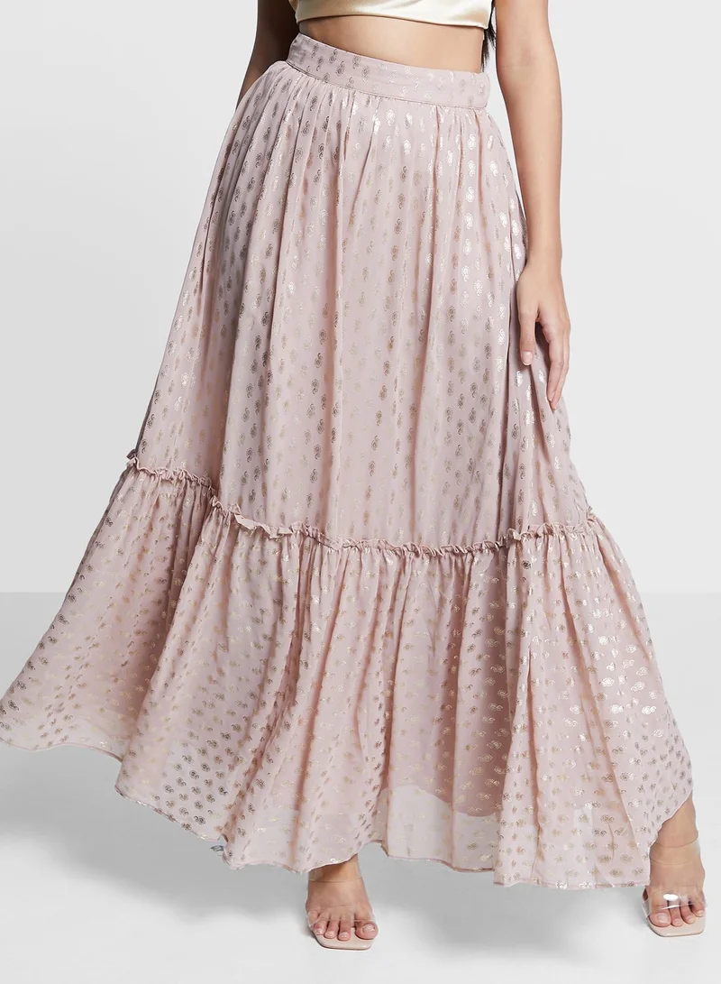 indya Embroidered Foil Ruffle Lehenga Skirt