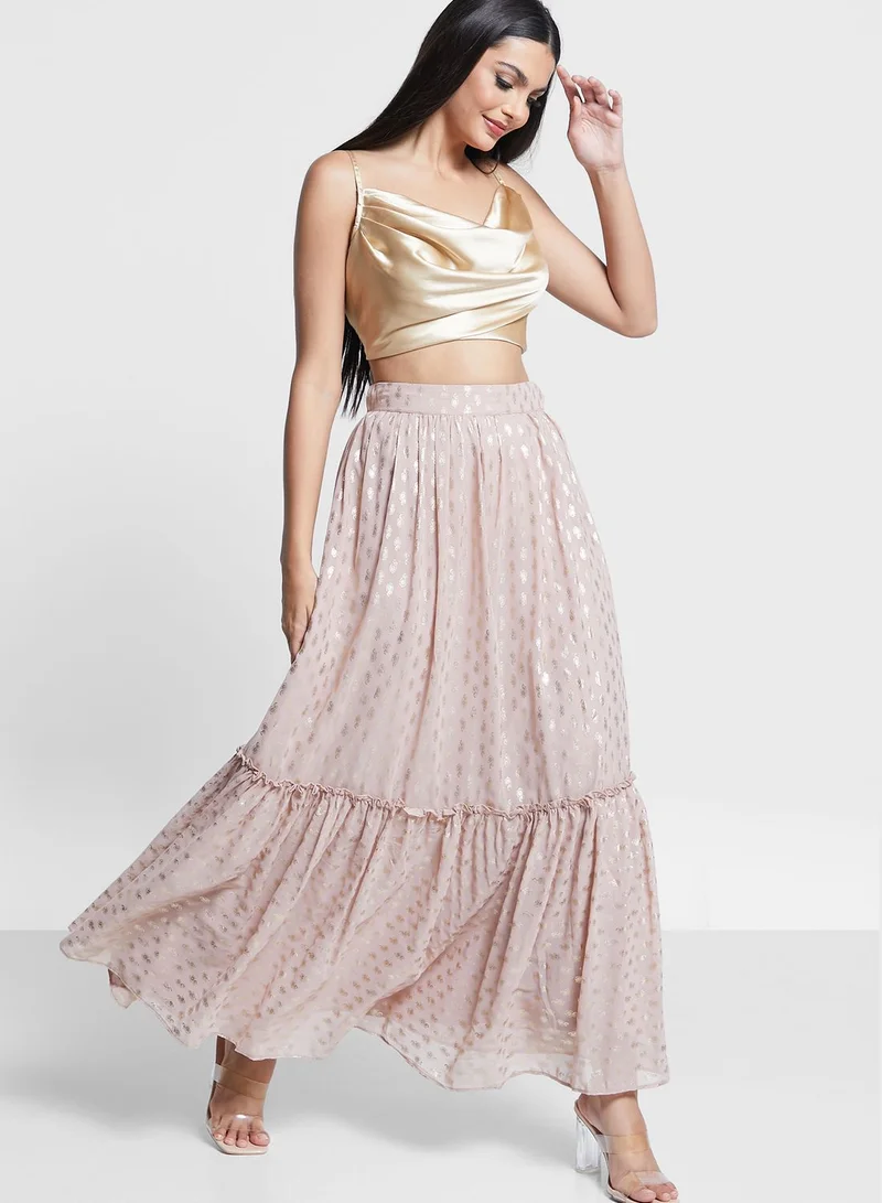 indya Embroidered Foil Ruffle Lehenga Skirt
