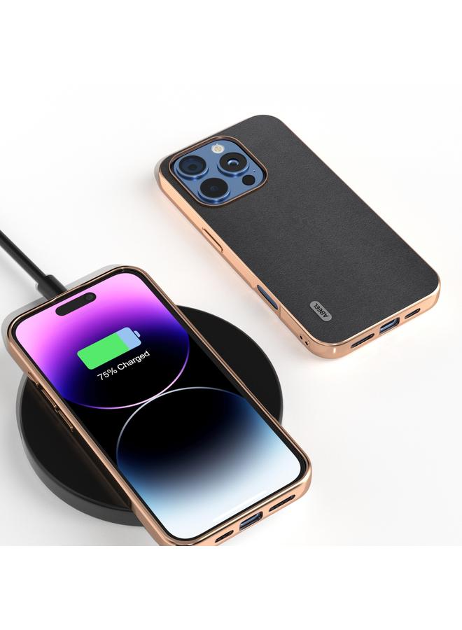 اس-توب حافظة لهاتف iPhone 16 Pro ABEEL إطار مطلي بالكهرباء من الجلد الأصلي من سلسلة Xiaoya - Image 2