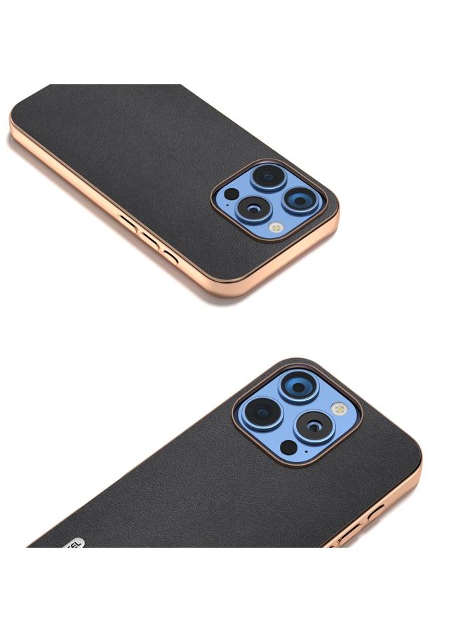 اس-توب حافظة لهاتف iPhone 16 Pro ABEEL إطار مطلي بالكهرباء من الجلد الأصلي من سلسلة Xiaoya - Image 3