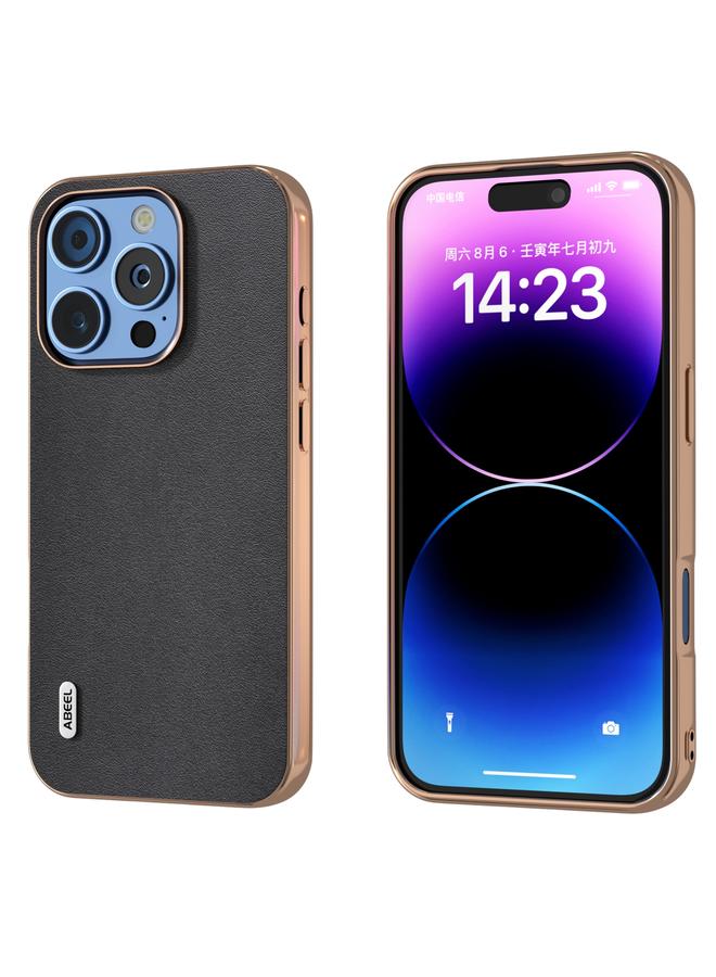 اس-توب حافظة لهاتف iPhone 16 Pro ABEEL إطار مطلي بالكهرباء من الجلد الأصلي من سلسلة Xiaoya - Image 1