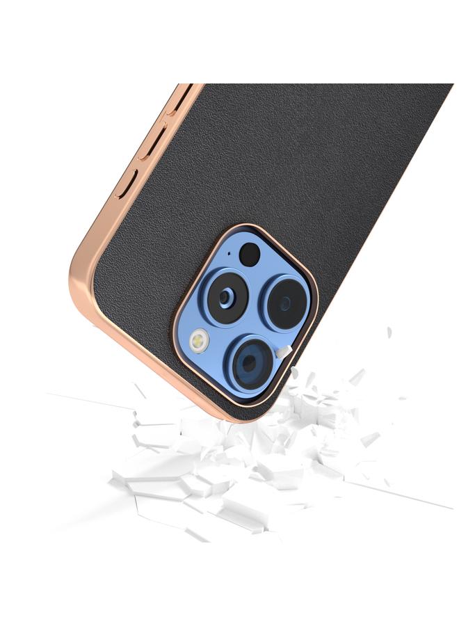 اس-توب حافظة لهاتف iPhone 16 Pro ABEEL إطار مطلي بالكهرباء من الجلد الأصلي من سلسلة Xiaoya - Image 4