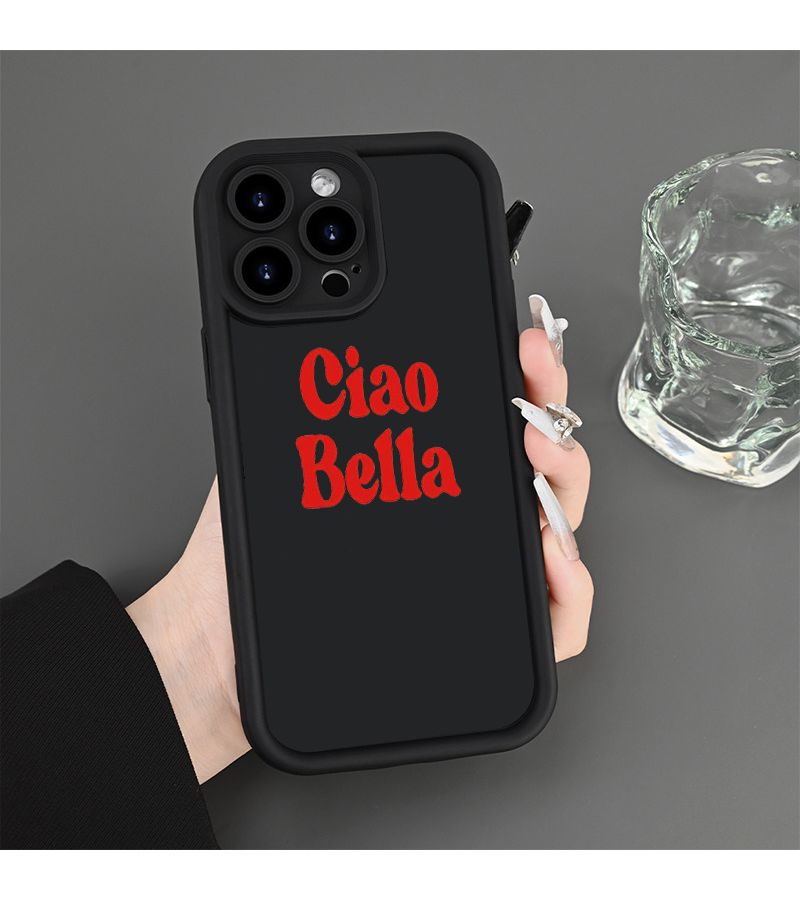 غلاف هاتف نقش Ciao Bella محزز، غطاء هاتف محمول سميك مضاد للسقوط ومقاوم للصدمات، للجنسين، مناسب لهاتف iPhone 15 Pro، أسود - Image 2