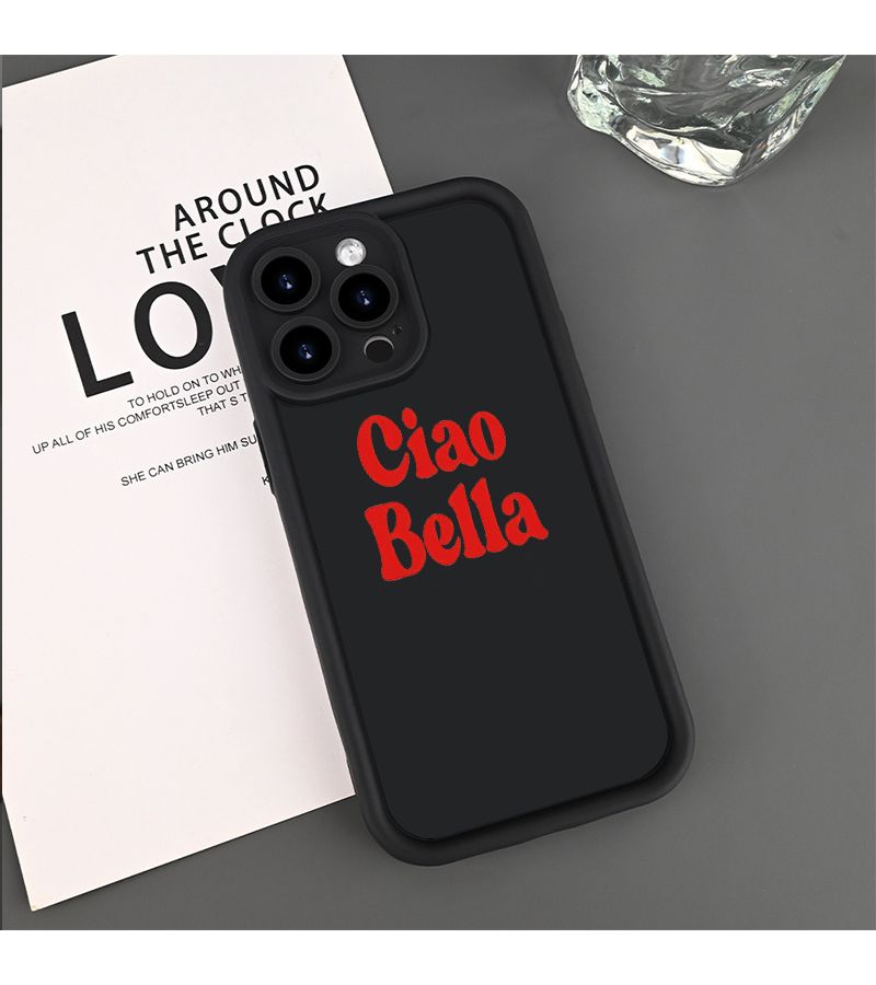 غلاف هاتف نقش Ciao Bella محزز، غطاء هاتف محمول سميك مضاد للسقوط ومقاوم للصدمات، للجنسين، مناسب لهاتف iPhone 15 Pro، أسود - Image 4