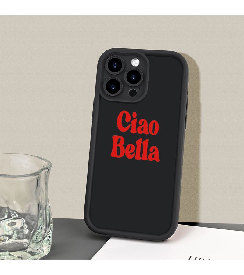 غلاف هاتف نقش Ciao Bella محزز، غطاء هاتف محمول سميك مضاد للسقوط ومقاوم للصدمات، للجنسين، مناسب لهاتف iPhone 15 Pro، أسود - Image 1