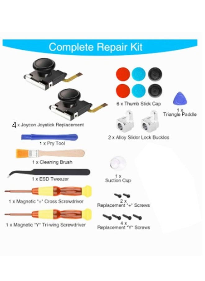 Generic - 25Pcs Joystick Replacement for Nintendo Switch Joycon Set, Switch Analog Stick Parts for Nintendo Switch Joy Con Controller Thumbstic, Full Repair Tool Kit, 2 Metal Lock Buckles, 2 Jon Con Replacement - Image 1
