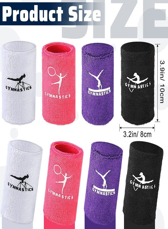 Charniol Gymnastics Wristbands for Grips, 4 Pairs Colorful Kids Polyester Cotton Wrist Bands Sweat Band, 3.15 x 3.94 Inches, Black, Purple, White, Pink - Image 3