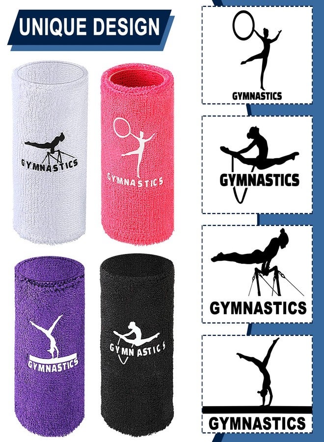 Charniol Gymnastics Wristbands for Grips, 4 Pairs Colorful Kids Polyester Cotton Wrist Bands Sweat Band, 3.15 x 3.94 Inches, Black, Purple, White, Pink - Image 2