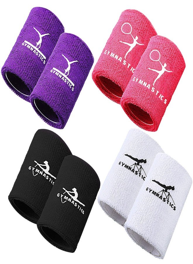 Charniol Gymnastics Wristbands for Grips, 4 Pairs Colorful Kids Polyester Cotton Wrist Bands Sweat Band, 3.15 x 3.94 Inches, Black, Purple, White, Pink - Image 1