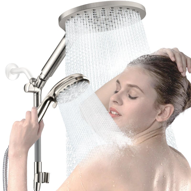 KAIYING Dual Shower Heads with Handheld Spray Combo High Pressure Modern Rain Shower Head with 9Mode Handheld Showerhead Double Rainfall Shower Head with 79Inch Hose Brushed Nickel - Image 2