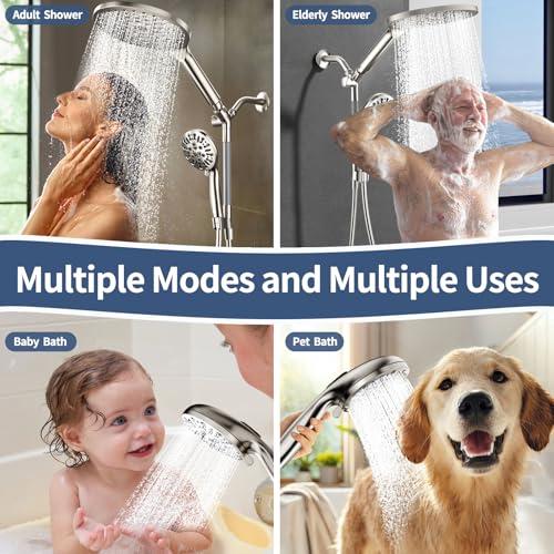 KAIYING Dual Shower Heads with Handheld Spray Combo High Pressure Modern Rain Shower Head with 9Mode Handheld Showerhead Double Rainfall Shower Head with 79Inch Hose Brushed Nickel - Image 3
