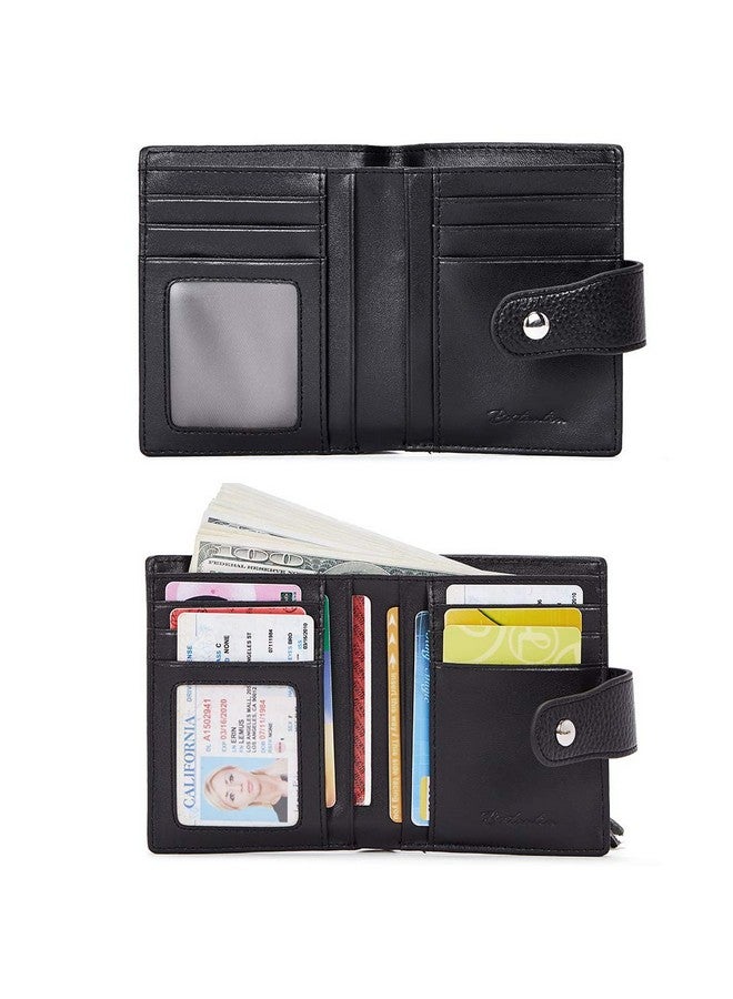Bostanten Women Leather Wallet Rfid Blocking Small Bifold Zipper Pocket Wallet Card Case Purse With Id Window Black - Image 4