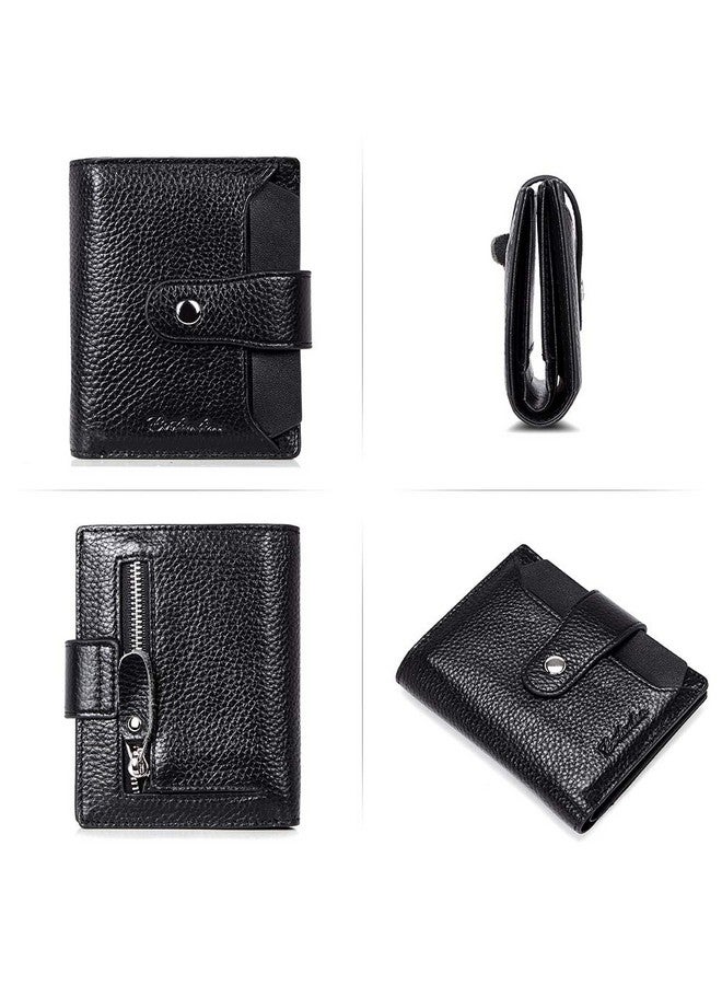 Bostanten Women Leather Wallet Rfid Blocking Small Bifold Zipper Pocket Wallet Card Case Purse With Id Window Black - Image 3