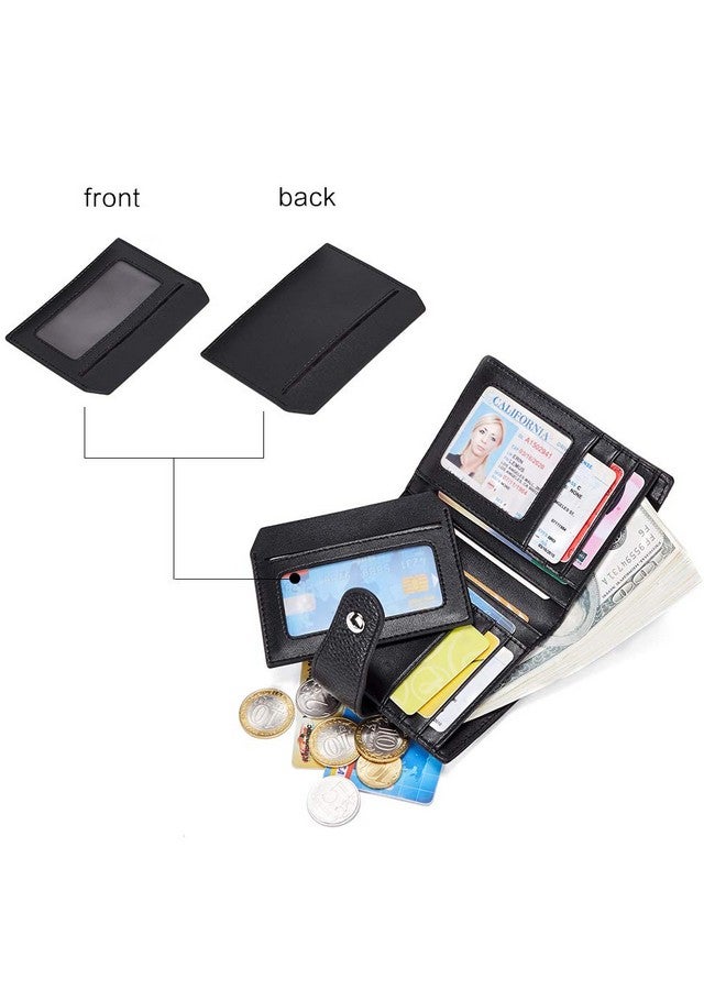 Bostanten Women Leather Wallet Rfid Blocking Small Bifold Zipper Pocket Wallet Card Case Purse With Id Window Black - Image 2