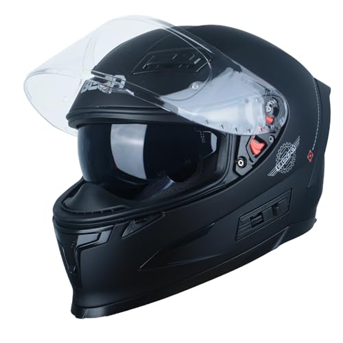 BEON Full Face Motorcycle Helmet Street Bike Helmet with ClearTinted Visors and Multiple Vents Motocross Casco DOT Approved for Adult Men Women SXL M Matte Black - Image 1