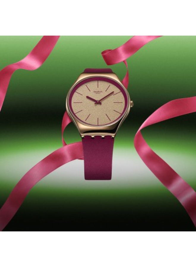 Swatch Skin Alpine Berry Red Dial Leather Watch SYXG131 - Image 4