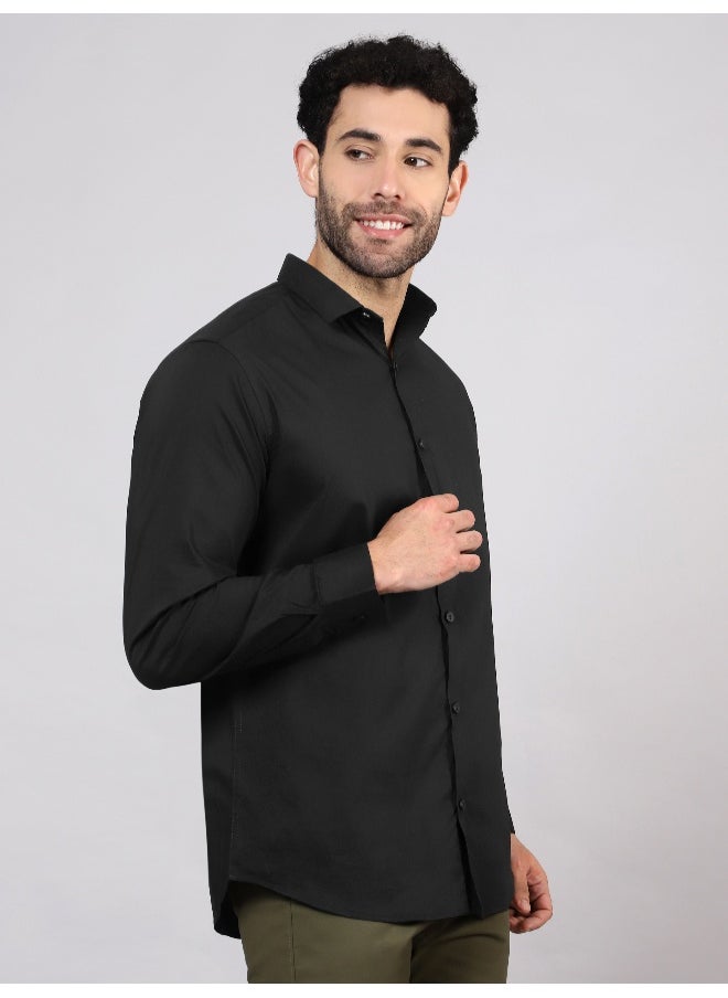 Beyoung - BEYOUNG Black Plain Cotton Shirts - Image 1