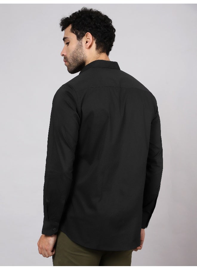 Beyoung - BEYOUNG Black Plain Cotton Shirts - Image 1