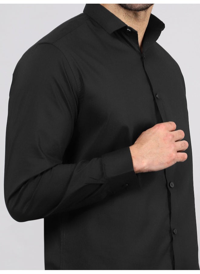 Beyoung - BEYOUNG Black Plain Cotton Shirts - Image 1