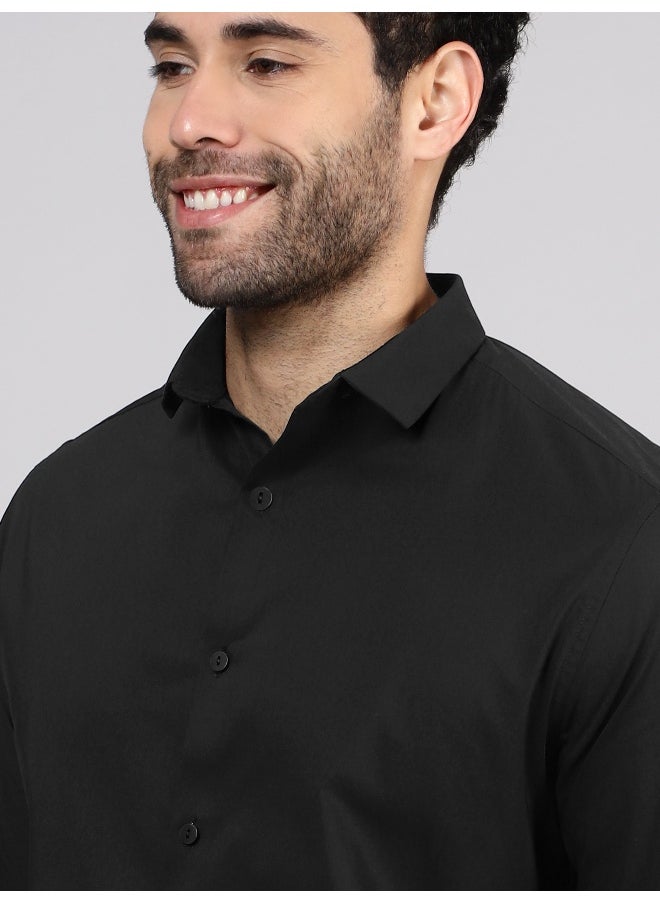 Beyoung - BEYOUNG Black Plain Cotton Shirts - Image 1
