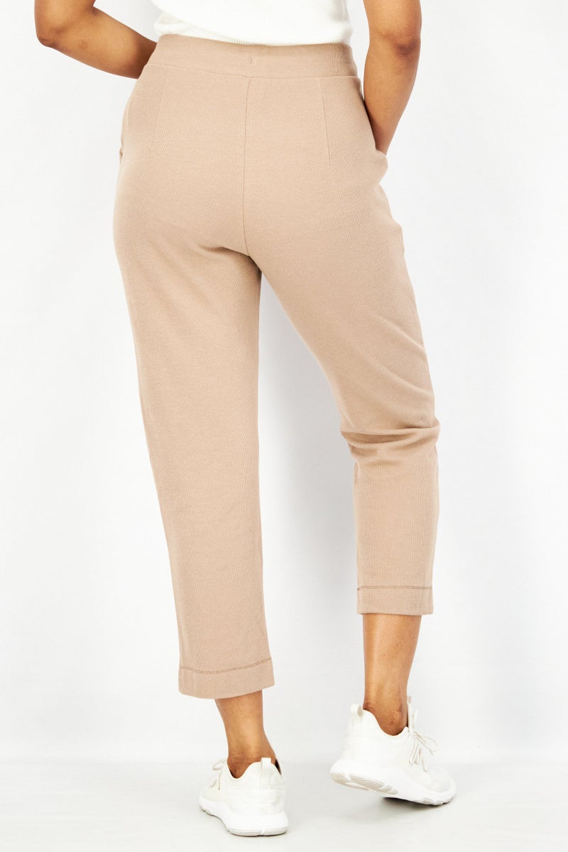 ESPRIT Women Regular Fit Plain Drawstring Pants, Tan - Image 2