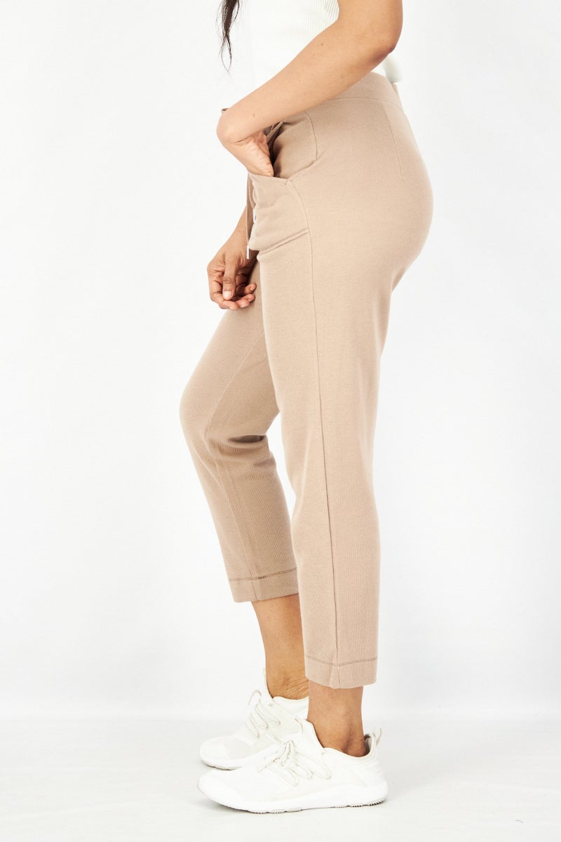 ESPRIT Women Regular Fit Plain Drawstring Pants, Tan - Image 4