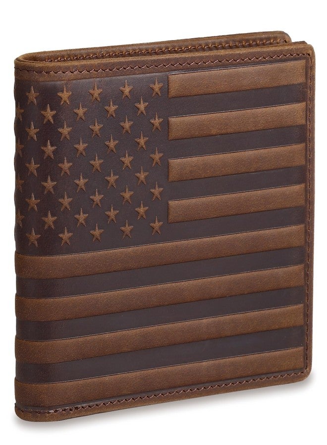 Pefiam Full Grain Leather Wallet for Men, RFID Blocking, Mens Wallet Bifold with 2 ID Windows, Billfold with 13 Card Slots, Leather Gift for Men, American Flag Wallet Dark Brown - Image 1