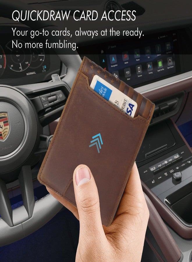 Pefiam Full Grain Leather Wallet for Men, RFID Blocking, Mens Wallet Bifold with 2 ID Windows, Billfold with 13 Card Slots, Leather Gift for Men, American Flag Wallet Dark Brown - Image 4
