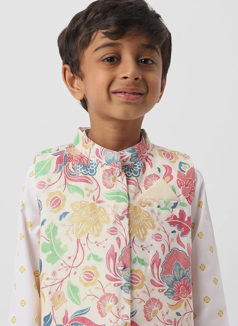 Nautinati  Nautinati Boys Cotton Sewn on Pocket Square Kurta Set with Printed Nehru Jacket for Men | Best Price UAE