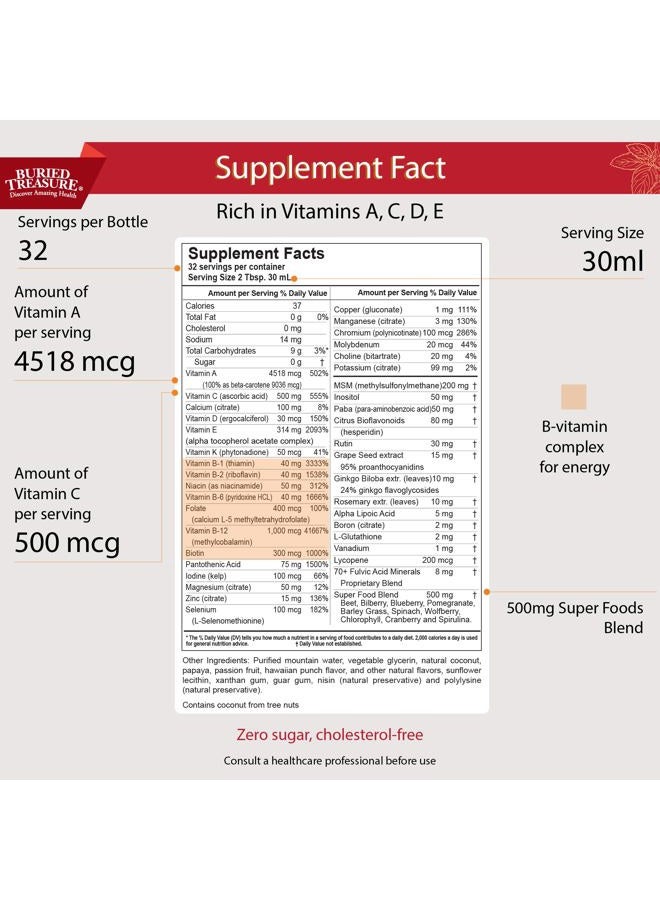 Buried Treasure Active 55 Plus - 32 serv, Liquid Multivitamin for Seniors, Vegan, Sugar-Free, Natural Immune Support, Vitamins & Super-Foods Blend - Image 2