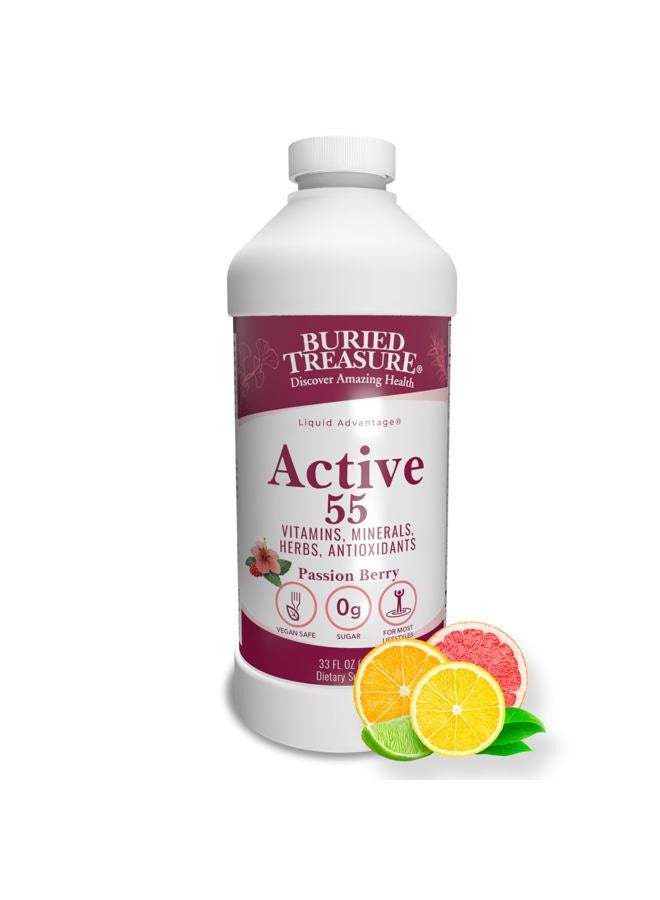 Buried Treasure Active 55 Plus - 32 serv, Liquid Multivitamin for Seniors, Vegan, Sugar-Free, Natural Immune Support, Vitamins & Super-Foods Blend - Image 1