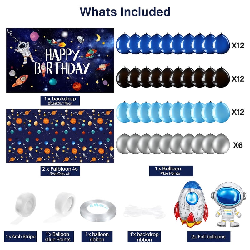 Sumind 47 Pcs Outer Space Birthday Party Decoration Set 1 Solar System Astronaut Rocket Backdrop Banner 2 Tablecloth 44 Balloons for Kids Planet Photo Booth - Image 3